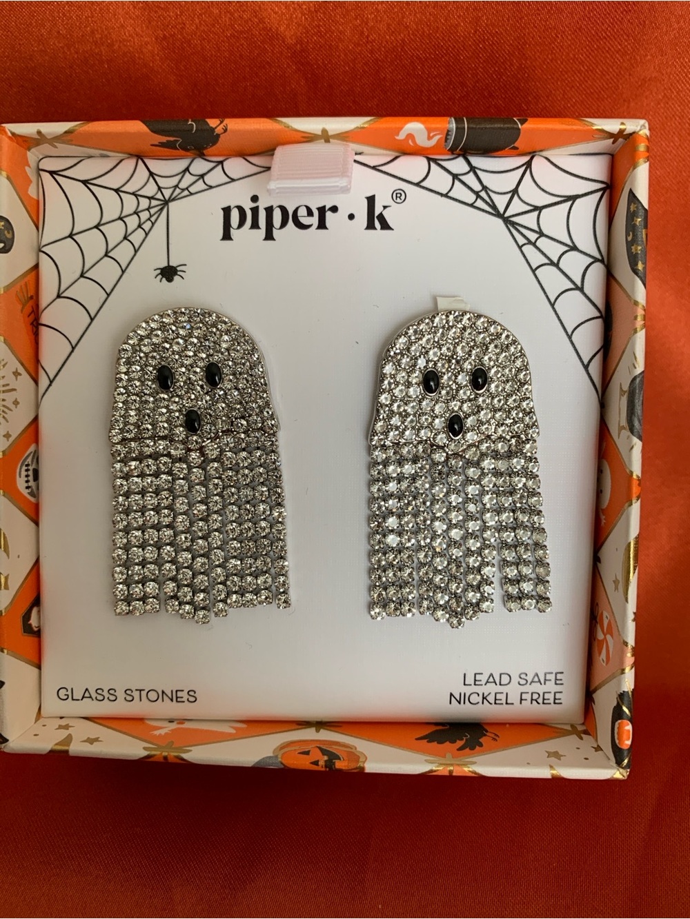 Piper Silver Crystal Ghost Drop Earrings with Black Stone Eyes